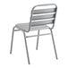 A gray metal Lancaster Table & Seating outdoor side chair with a backrest.