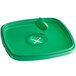 A green plastic Noble Products King-Pail lid with a white cross on it.