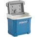 An indigo blue and white Igloo Latitude cooler with the lid open.