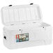 An Igloo white cooler with the lid open.