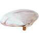 A Mother of Pearl serving dish with a wooden handle.
