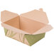A Fold-Pak Bio-Plus-Earth paper take-out box with a green and brown Sonoma design.
