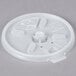 A translucent white plastic Dart lid with a straw slot.