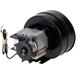 A black round electric motor with a black round wheel and cords.