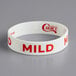 A white rubber wristband with red text that says "Mild"