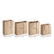 A group of natural kraft paper shopping bags with handles in different sizes.