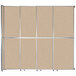 A Versare beige room divider with tan fabric panels.