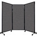 A Versare charcoal gray Quick-Wall folding room divider on wheels.