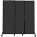 A black Versare Quick-Wall sliding partition screen on wheels.