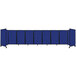 A group of Versare Royal Blue foldable room dividers with black trim on wheels.