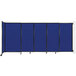 A blue rectangular wall-mounted room divider with black trim.