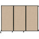 A beige Versare wall-mounted three panel folding room divider.