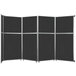 A black Versare folding room divider with silver trim.