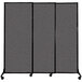 A charcoal gray Versare Quick-Wall sliding room divider with three panels and wheels.