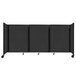 A black Versare foldable room divider with wheels.