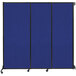 A Versare Royal Blue wall-mounted sliding room divider with black trim.