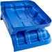 A blue plastic lid for a Lavex cube truck.
