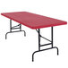 A red rectangular NPS folding table with black legs.