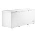 A white Galaxy commercial chest freezer with two doors.