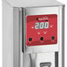 An Avantco hot water dispenser with digital controls on a school kitchen counter.