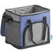A blue and grey Choice insulated cooler bag with a zipper.