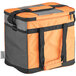 An orange and black Choice insulated cooler bag with a strap.