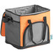 An orange and black insulated cooler bag with a shoulder strap.