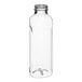 A clear 16 oz. square PET juice bottle with a white lid.