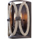 A Kalco Belmont two light wall sconce with a Florence gold finish and wood rings.