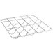 An Avantco chrome metal grid shelf tilted with wire wine compartments.