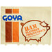 A package of Goya Ham Flavor Concentrate packets on an orange surface with a white border.
