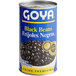 A case of 12 Goya cans of black beans with labels.