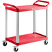 A red Choice utility cart with two shelves and wheels.