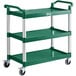 A green Choice utility cart with three shelves and wheels.