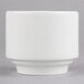 A Homer Laughlin bright white china bowl on a grey surface.