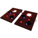 A pair of rectangular Triumph cornhole boards with red and blue LED lights.