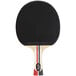 A black Stiga table tennis racket with red and white stripes.