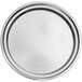 An Acopa stainless steel catering tray with a hammered round surface and a silver rim.