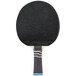 A black and blue Stiga table tennis racket with a wooden handle.