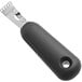 An OXO black and silver stainless steel zester and channel knife.