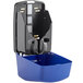A blue container with a black plastic container.