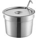 A Vollrath stainless steel inset pot with a lid and ladle.