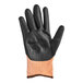 A pair of orange and black Mercer Culinary food processing gloves.
