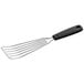 An OXO black and silver spatula with a handle.