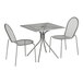 A Lancaster Table & Seating outdoor table and chairs with a white background.