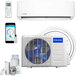 A white MRCOOL ductless mini-split heat pump system with accessories.