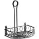 A Choice black metal half round wrought iron condiment caddy with a handle.