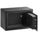 A black 360 Office Furniture security safe with an open door.