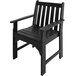A black POLYWOOD outdoor arm chair with wooden armrests.