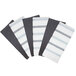A pack of Monarch Brands kitchen towels with gray and white stripe patterns.